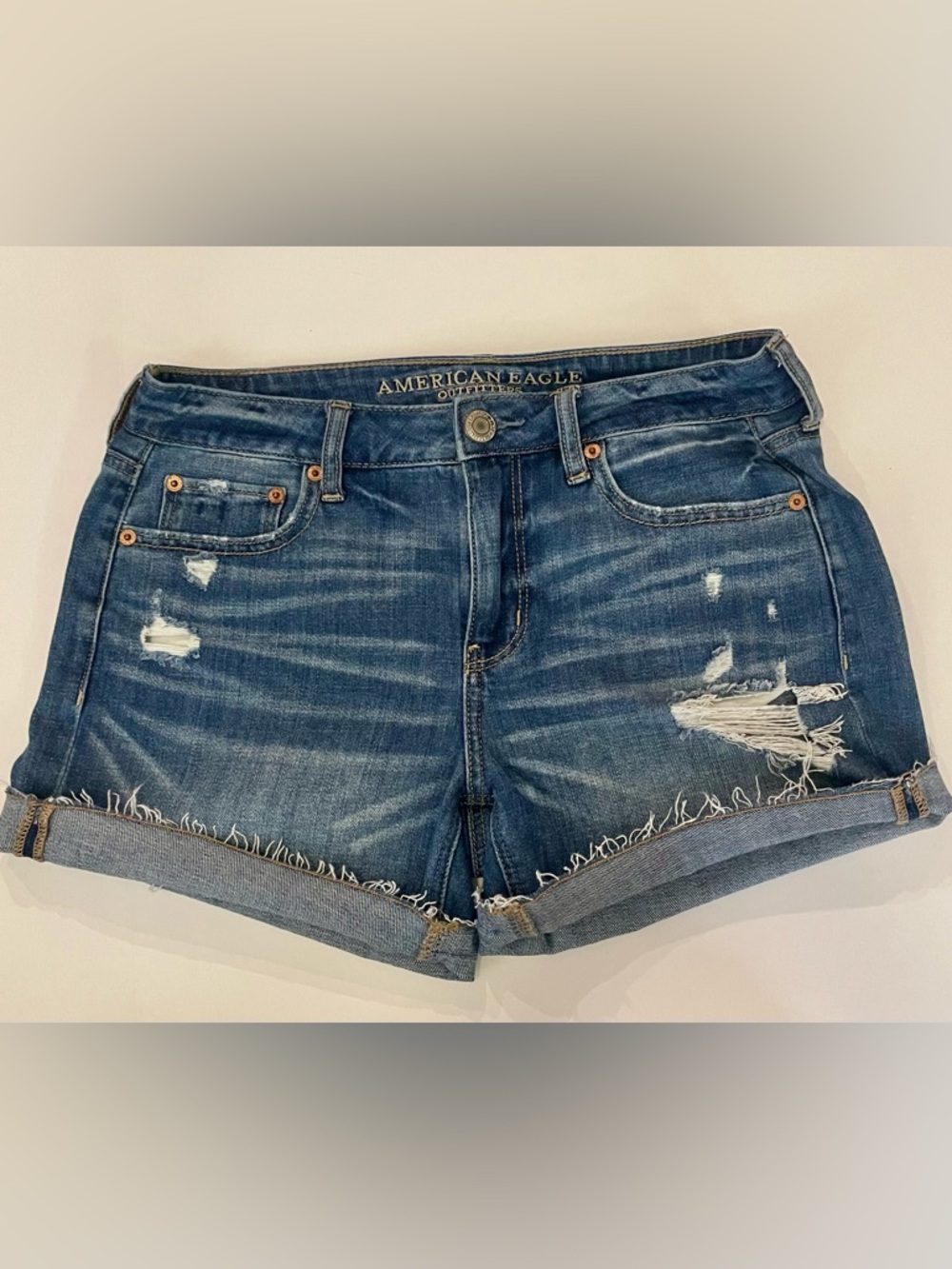 American Eagle Outfitters Distressed Dark Blue Denim Shorts Size 4